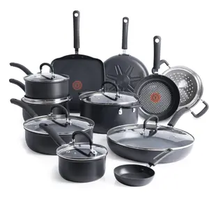 T-Fal Ultimate Hard Anodized Nonstick Pots and Pans Set 17 Piece, Nonstick Cookware Set with Fry Pan, Saucepans, Saute-Pan, Griddle, Dishwasher Safe, Black