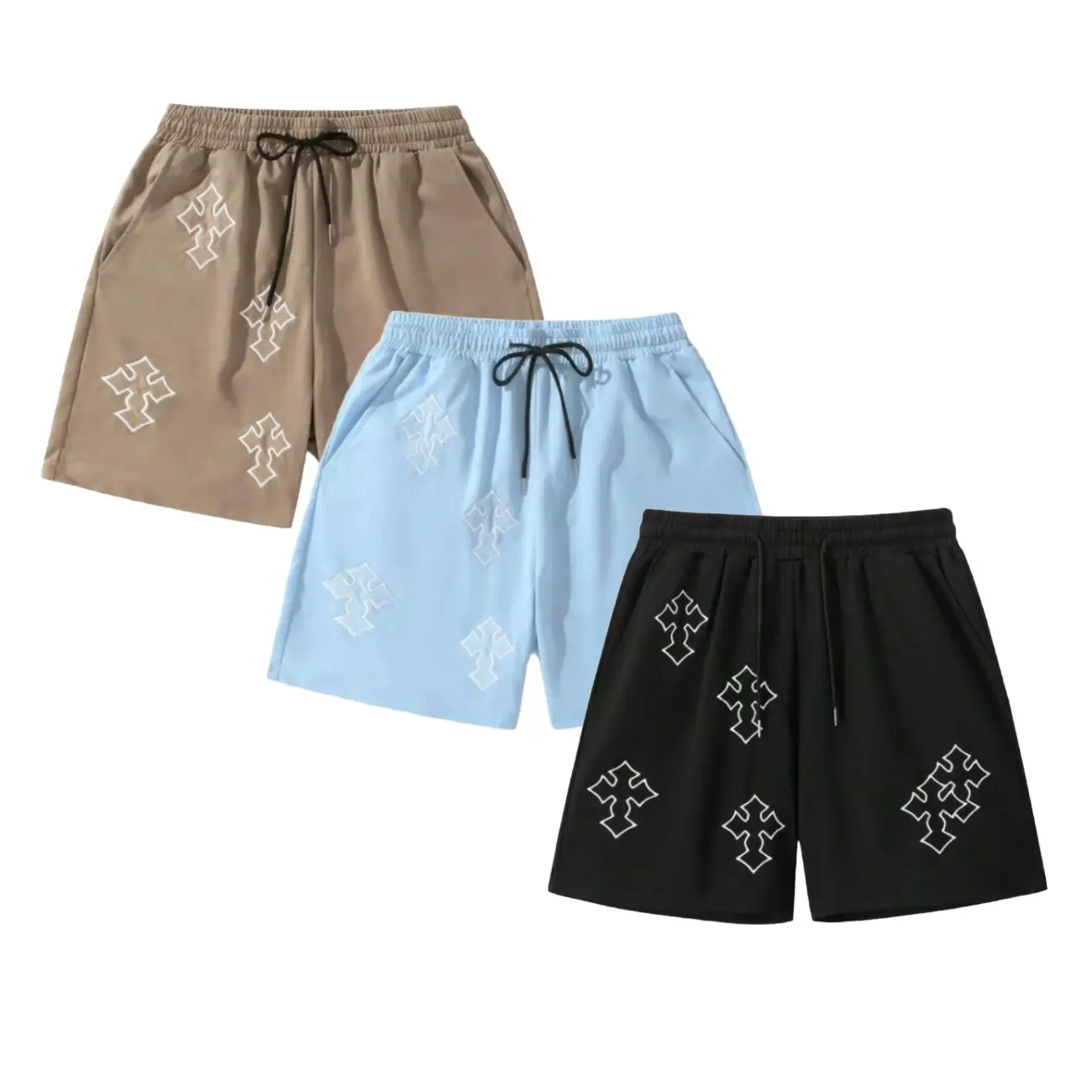 Men'S Casual Shorts, Multicolor Cross Stitch Embroidery, Breathable Comfortable Knit Fabric, Gift for Boyfriend, Husband, Suitable for Summer Beach Outdoor Wear