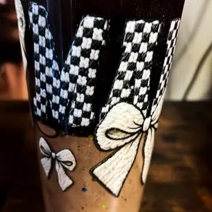 Mama Snow Globe Tumbler Cup 24 Oz - Checkered Design, Perfect for Drinkware and Bottle Use