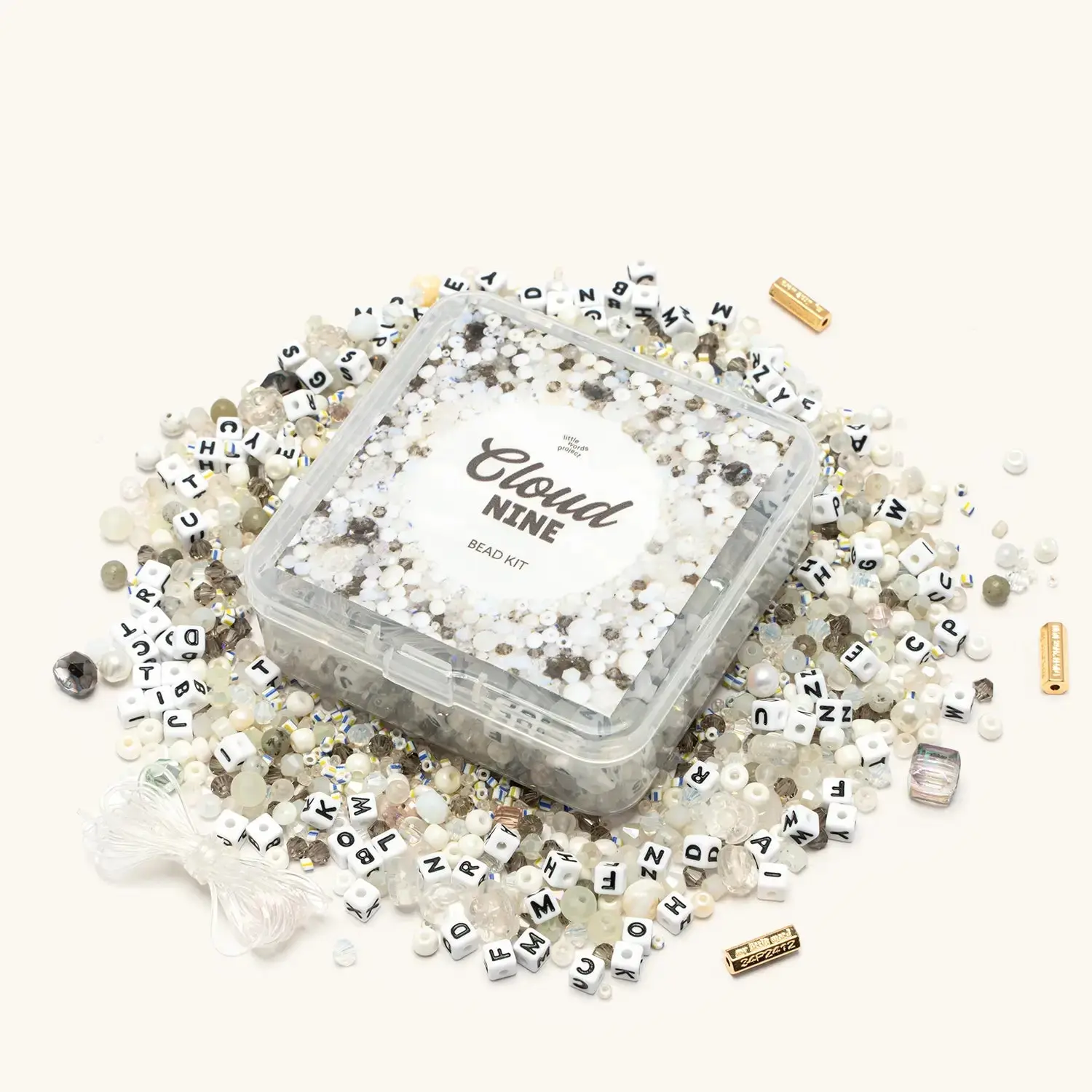 Little Words Project - Cloud Nine Bead Kit - DIY Bracelet Kit, Silver Beads, A-Z Letter Blocks - Make Your Own Bracelet