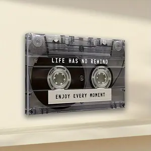 1 Piece Vintage Tape Canvas Wall Art, Inspirational Quote Music Poster "Life Doesn't Rewind, Enjoy Every Moment" - Framed Creative Decoration, Creative modern decoration, Suitable for Home, Bedroom, Living Room, Office, Home Decor Canvas