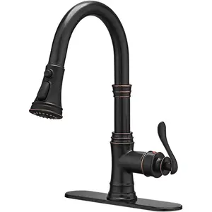 Oil Rubbed Bronze Kitchen Faucet with Pull Down Sprayer 3 Spray Modes  Single Handle Antique Brass Sink Faucet 1 or 3 Hole with Deck Plate  Lines for Farmhouse Camper Rv Bar