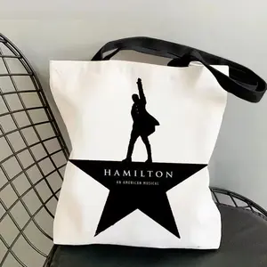 Hamilton-ES Musical Play Storage Bags﻿ Canvas Double-Sided Print & Foldable Design Tote Bag - For School Picnic Travel & Everyday Use High Quality & Reusable Fashion Meets Function Eco Shopping Handbag