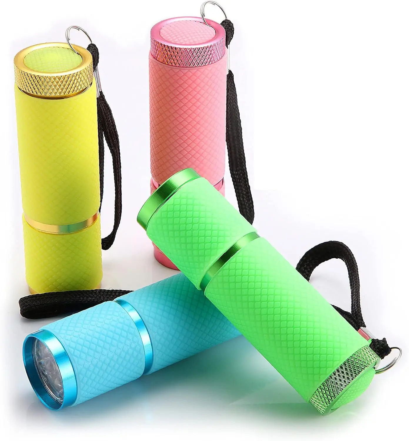 4 Pieces Glow in Dark Flashlights t, 9 LED Mini Flashlights Rubber Coated with Handle, LED Fluorescent Aluminum Portable Flashlight for Parties, Hiking, Camping, 4 Colors