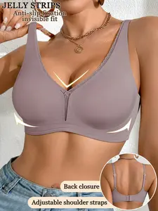 Women Wireless Bra Jelly Soft Fabric Seamless Fit Adjustable Straps Comfortable Casual Everyday Essential Bra