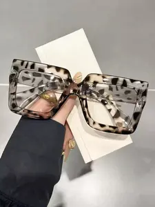 Fashion Trendy High-End Vintage Color Block Square Large Frame Glasses, Perfect for Photography and Slimming Look, 1 Pair