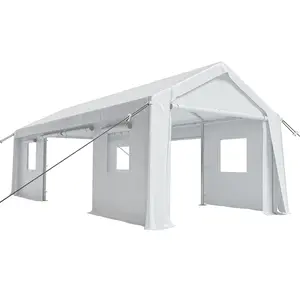 Garvee Heavy Duty Carport Canopy 12'x20' Outdoor Storage Shed with 4 Roll-Up Doors & Windows - All-Weather Tarp Portable Garage for Car, White