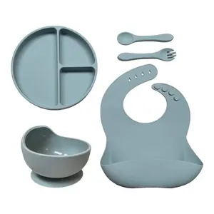 Brun Clair Baby Led Weaning BLW Silicone Feeding Set - Dusty Blue Color