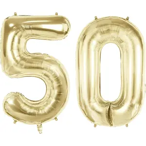 Number 50 Balloons for 50th Birthday Party Decorations, 40" Champagne Gold Foil Helium Balloons, 40 Inch 0-100 Anniversary Supplies for Women Men and Mother Dad