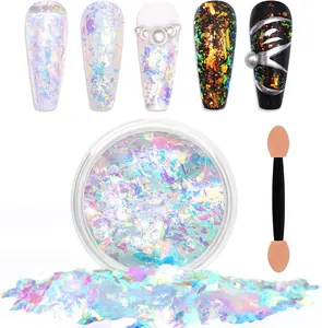 Colorful Moonlight Chameleon Flakes Nail Glitter Irregular Opal Nail Foil Flakes Chunky Confetti Color-Shift Sequins Iridescent Fairy Dust for Mermaid