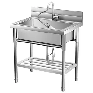 Stainless Steel Utility basin – Freestanding Single Bowl – With Hot & Cold Water Pipes – For Commercial Kitchen, Laundry, Restaurant, Bar, Indoor & Outdoor Use