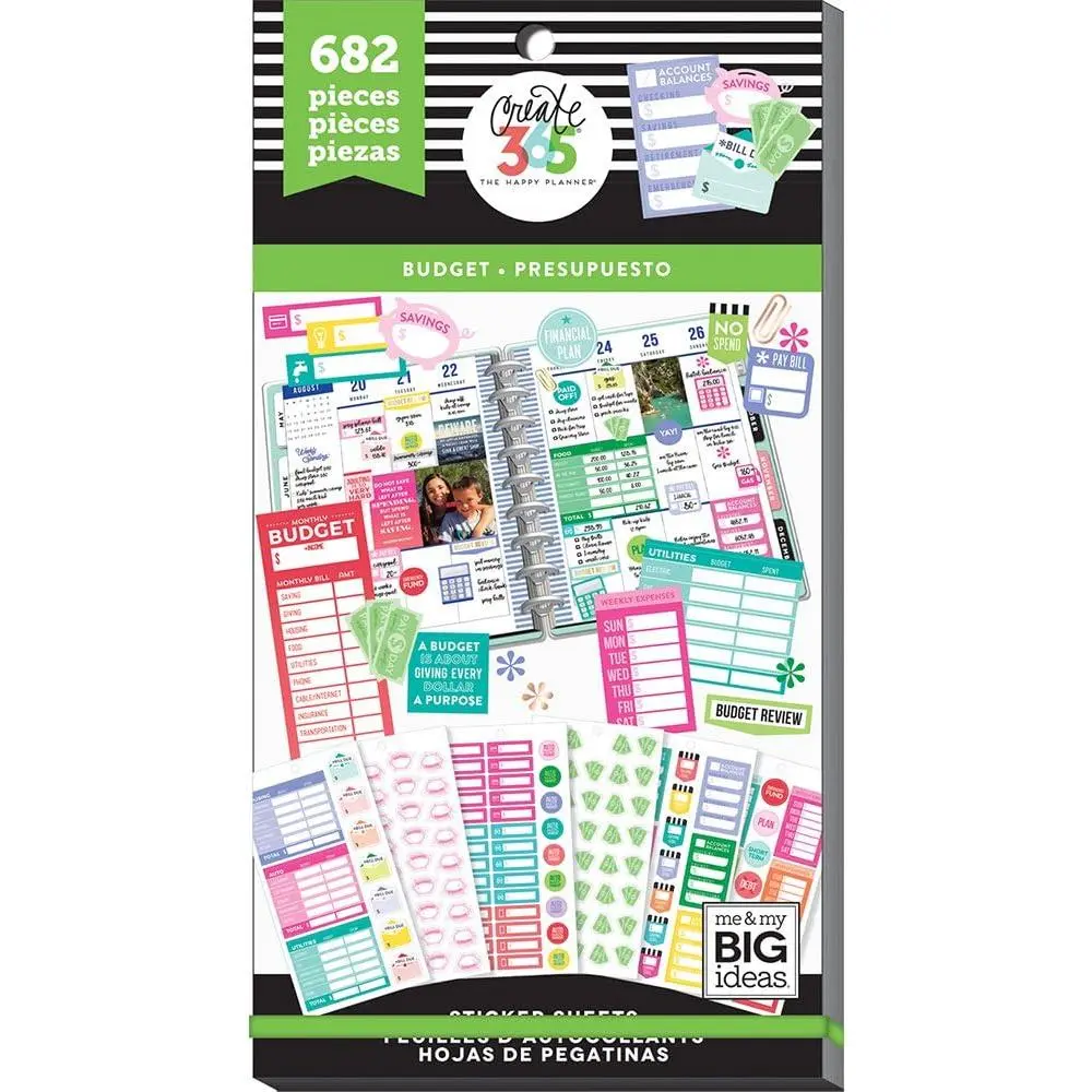 me & my BIG ideas Sticker Value Pack for Classic Planner - The Happy Planner Scrapbooking Supplies - Budget Theme - Multi-Color & Gold Foil - Great for Projects & Albums - 30 Sheets, 682 Stickers
