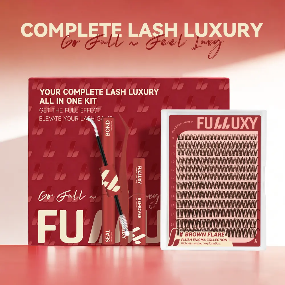 Brown Flare | Fulluxy One-of-a-kind true brown cluster lashes blends seamlessly with lighter hair colors & daily no-makeup looks | Lashes with Ultra-Dense, Waterproof, Long-Lasting Lashes | Flora Flaunt Aurora Same Style | Beginner-Friendly DIY Lashes