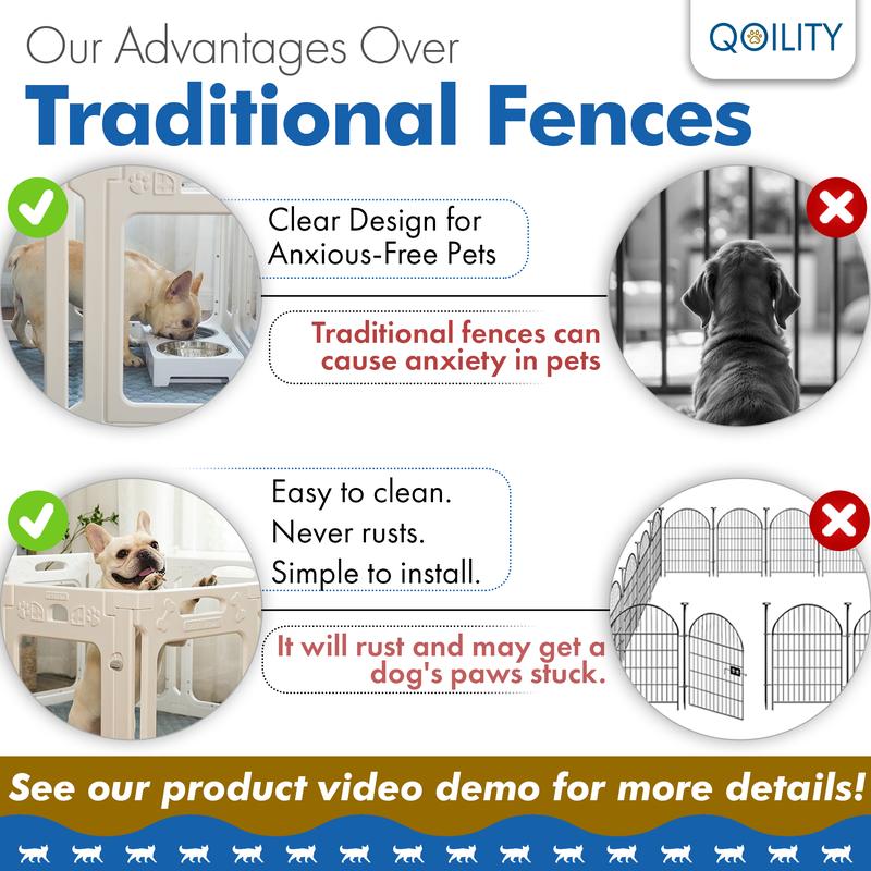 ACYSMART Clear Acrylic Dog Playpen, 8/10/12/Black/White-Panels Pet Fence with Door, Effectively Relieves Indoor Pet Anxiety, 24inch High, Suitable for Puppy and Inoddr Dog, Foldable