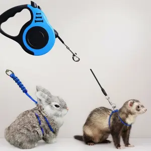 3-Piece Escape-Proof Small Pet Harness & Leash Set – 10ft Retractable Lead + 2 Adjustable Rope Vests for Kittens, Ferrets, Rabbits, Guinea Pigs