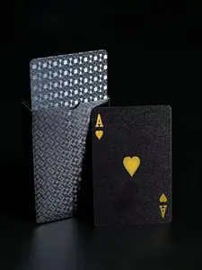 54pcs/1set Black Gold Dollar Playing Cards, Gold Foil Silver Plastic Playing Cards, Mysterious High-end Black Gold Playing Cards, Can Be Used For Family Gatherings, Entertainment And Cultural Supplies, Holiday Party Supplies, Party Supplies
