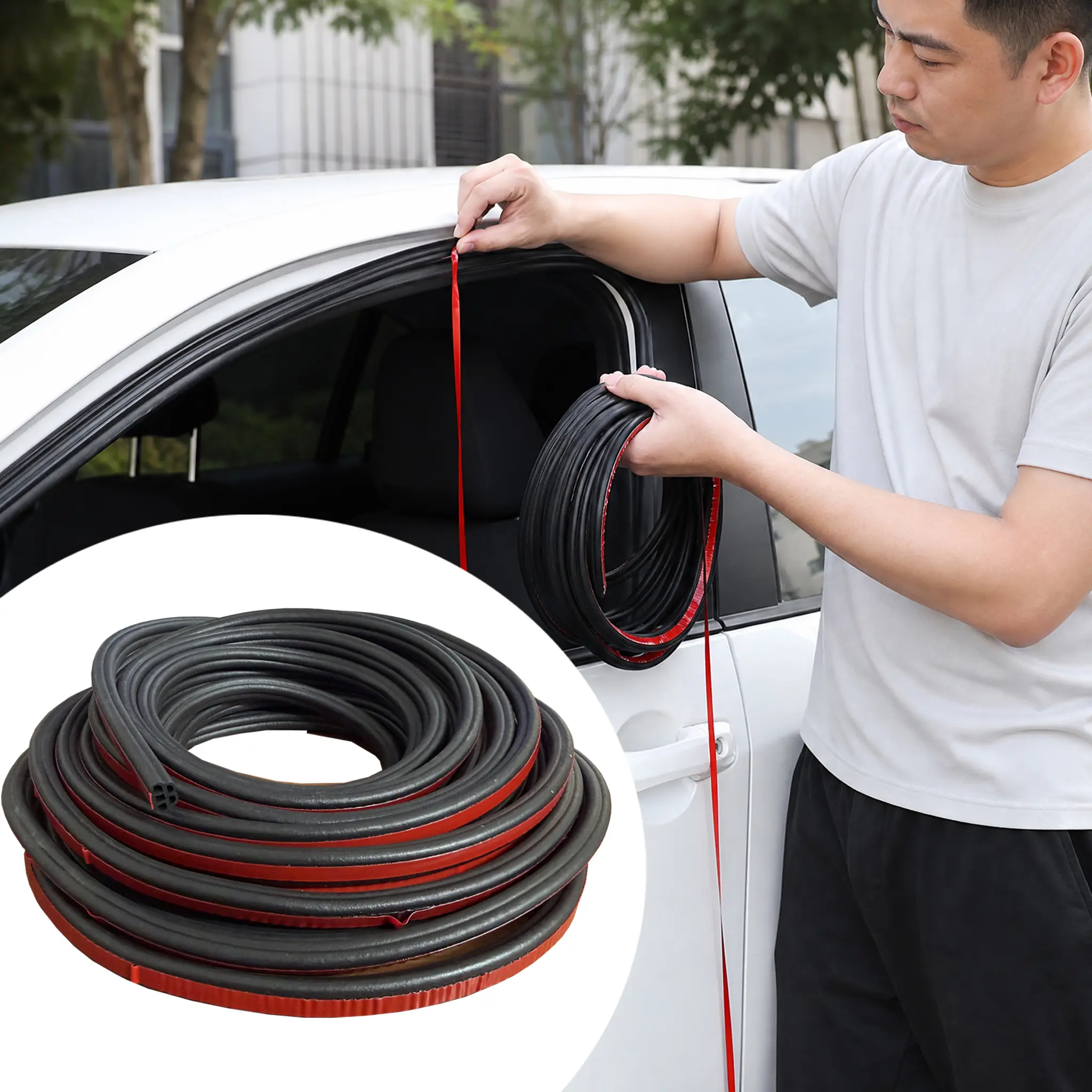 33 Ft Car Door Seal Strip Universal Self Adhesive Automotive Weather Stripping, Double Layer 5-Hole Car Door Soundproofing Strip, Rubber Seal Strip for Cars Trucks SUVs RVs