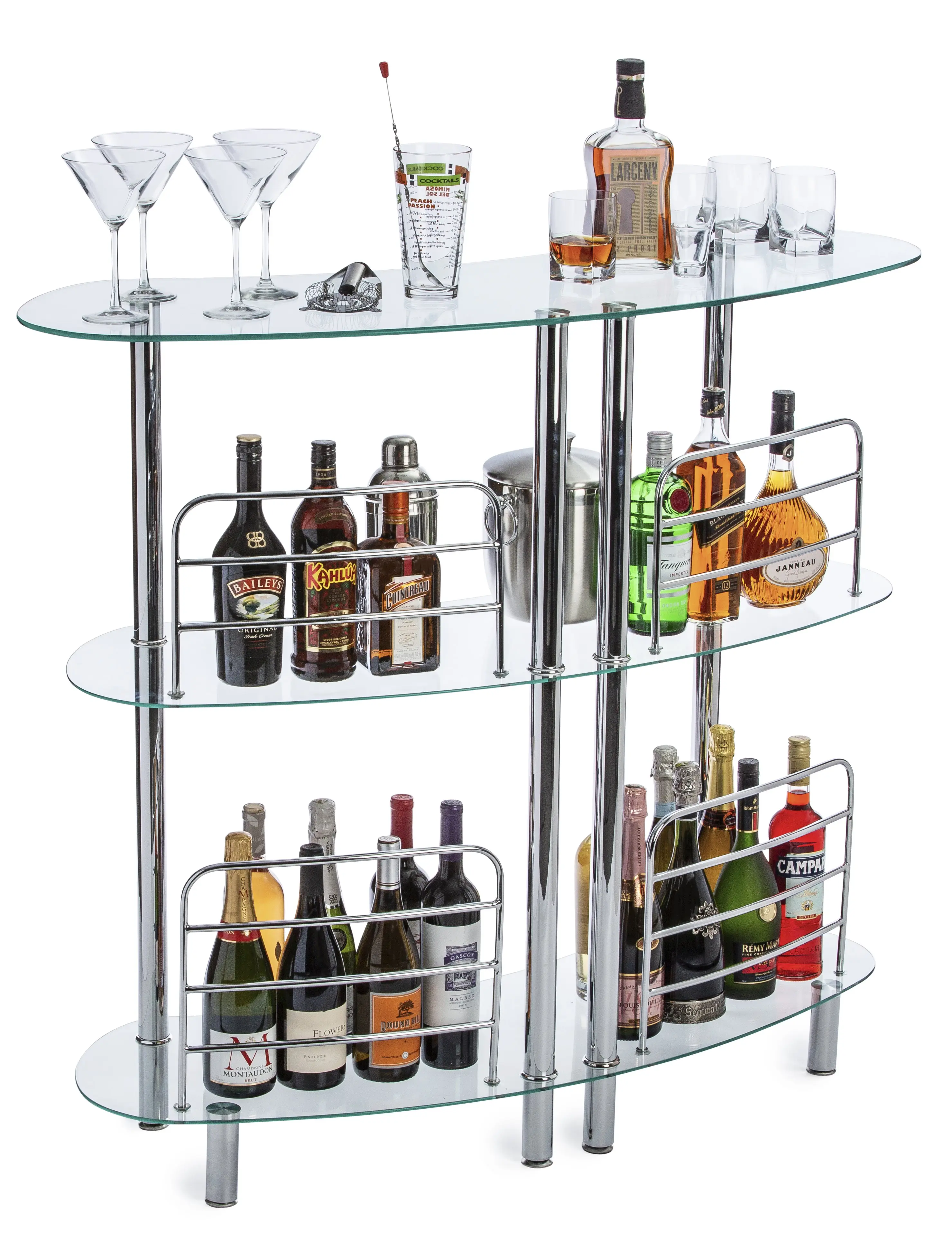 Mango Steam Home Bar Unit with 2-Tier Storage Shelves - Contemporary Modern Liquor Bar Table