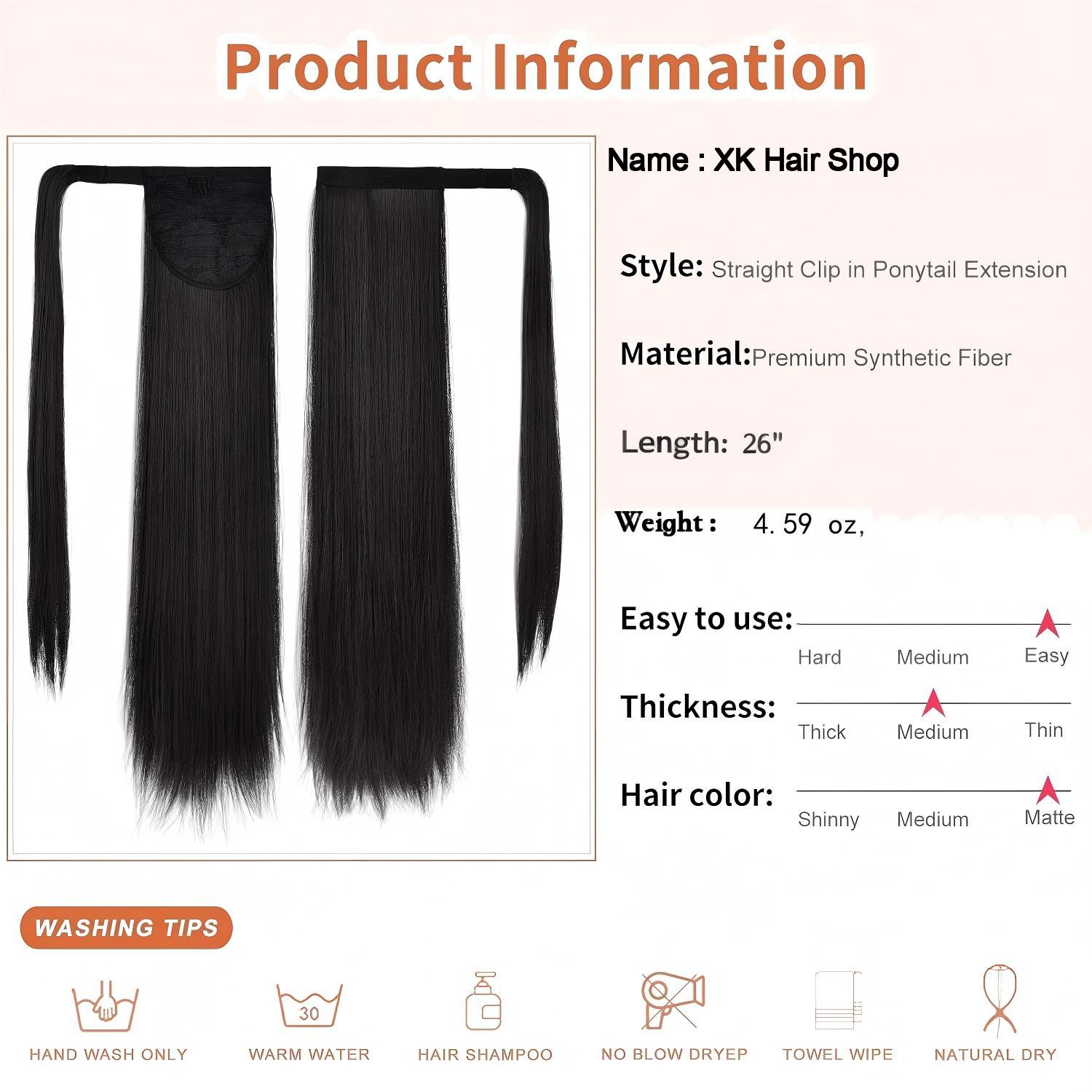 Straight Ponytail Extension 26 Inch Long Synthetic Hair Clip In Wrap Around Ponytail for Women Daily Wear Volume & Length Enhancer
