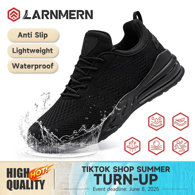 LARNMERN Non-Slip Work Shoes SRC Oil Resistant Breathable Mesh Comfort Chef Footwear Men's & Women's Versions Black Nurse Shoes Lightweight Girl Close