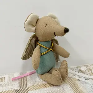 Nordic Style Fabric Art Mouse Doll Thumb Doll Toy Soft Stuffed Animal Cute Angel Wings Mouse Doll Zodiac Gift Birthday Gift Rag Doll Small Decoratio Soft Cuddly Gift