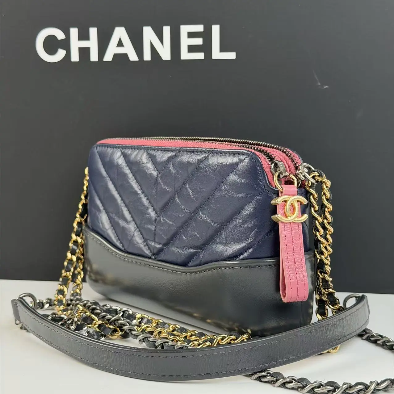 Pre-owned CHANEL Mini Gabrielle V Stitch Two Tone Crossbody WOC