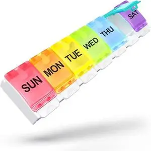 Weekly Pill Organizer Arthritis Friendly, BPA Free Travel 7 Day Pill Box Case with Spring Open Design and Large Compartment to Hold Vitamins, Cod Liver Oil, Supplements and Medication