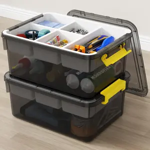 40Qt Stackable Storage Bins with  & Trays, Clear Plastic Latching Boxes Organizers with Dividers Portable 10Gal Containers for Arts & Crafts,  &  Trunk Organization, Grey, 2Pack