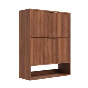 Garvee 31.5'' Shoe Cabinet for Entryway with 2 Flip Drawers, Fluted Slim Shoe Storage Cabinet, Narrow Free Standing Wooden Shoes Organizer for Foyer, Hallway