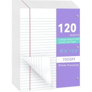 Loose Leaf Paper Wide Ruled Notebook Paper, 8" x 10.5" Lined Filler Paper for 3-Ring Binders, 3-Hole Punched Writing Paper-120 Sheets, White
