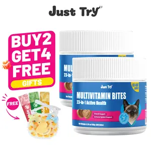 Just Try 23 in 1 Taurine for Cats Vitamins Treats with L-Lysine for Immune, Joint Support Skin & Coat & Heart Health - Multivitamin, HIV Omega 3, Biotin Supplements for Indoor & Senior Cat - 300 Bites