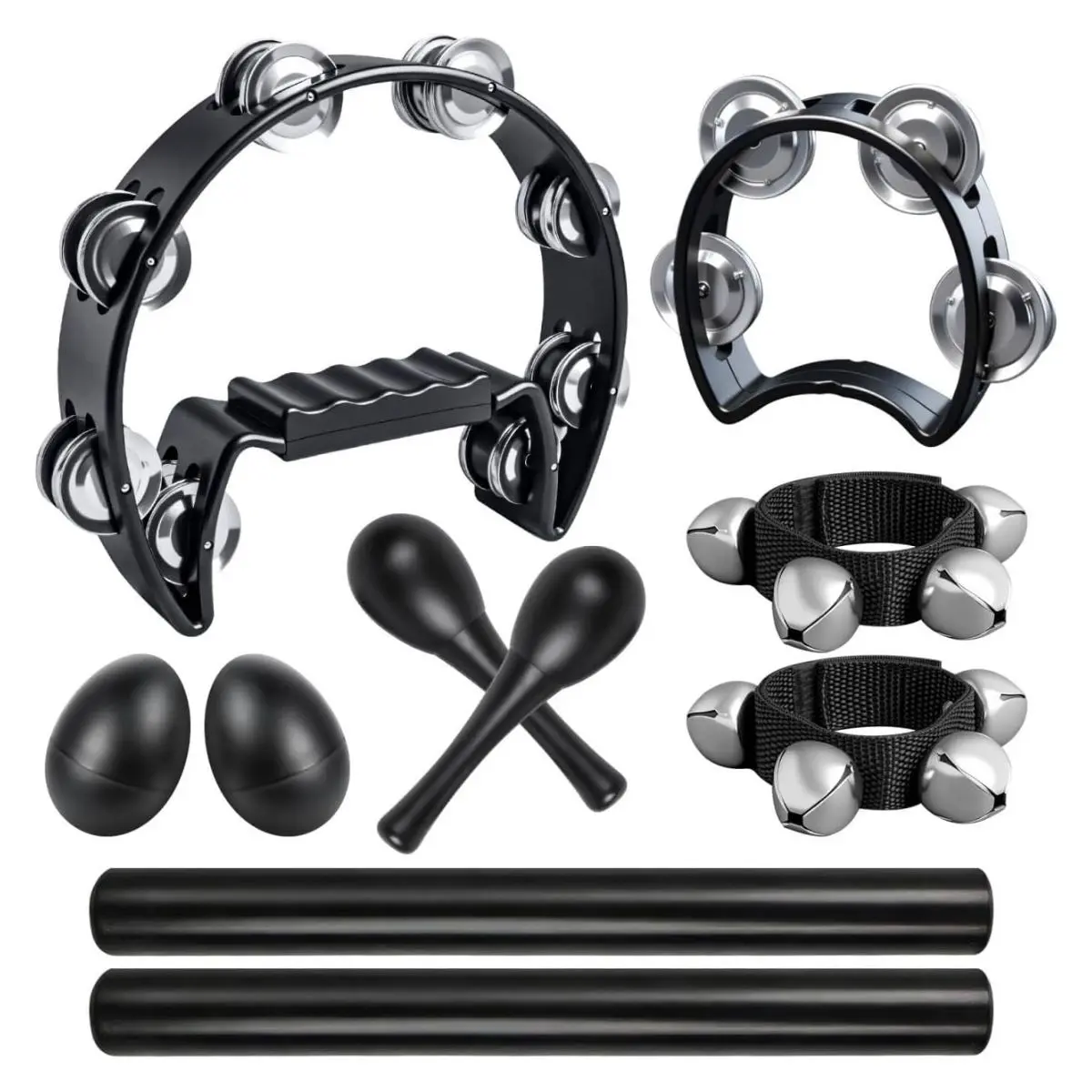10-Piece Kids & Adult Percussion Instrument Set – Tambourine, Maracas, Egg Shakers & Rhythm Sticks