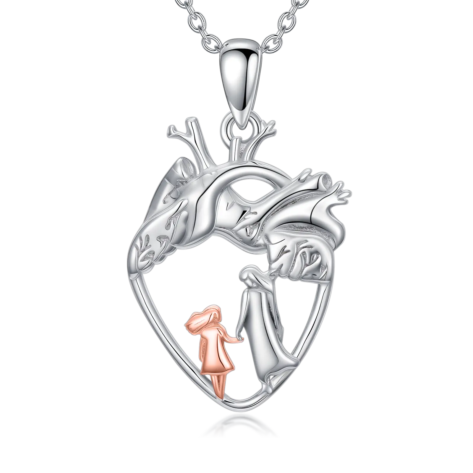 MEIDERBO Dream Chaser Mother Daughter Necklace 925 Sterling Silver Two Tone White Gold Rose Gold Pendant Bella Chain Polished Cable Chain 18+2 Inch Mothers Day Gift Mothers Day Gifts Mom Birthday Gift Mother Gifts