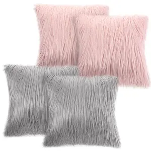 4 Pack Faux Fur Throw Pillow Covers Square Cushion Cover Fuzzy Case Soft Decorative Pillowcase 16x16 Inch