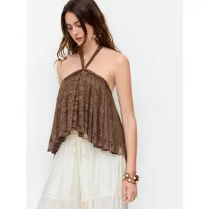 Cider Lace Halter Neckline Draped Oversized Top SwimWeek