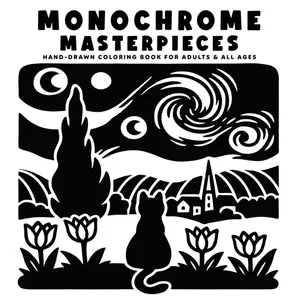 Monochrome Masterpieces: Coloring Book for Adults & All Ages - Featuring Famous Artworks, Animals & Holiday Scenes for Stress Relief & Relaxation (Monochrome Coloring Books), Paperback