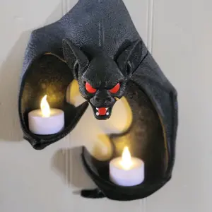 Halloween Vampire Bat Electric Tea Light Holder Wall Decor 3D Printed Hard PLA 10 Inches Long with Red Eyes Battery Powered Ornament for Party Lighting Decoration Hanging Ornaments