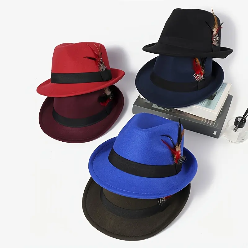 Men's Elegant Retro Fedora Hat, 6-Piece Woven Polyester Headwear Set, 1 Size for Casual Outfits & Outdoor Activities, A Set Of 6Pcs, Male, One Size