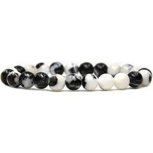 Natural Zebra Jasper Gemstone 8mm Round Beads Stretch Bracelet 7" Unisex