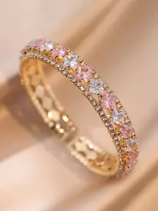 Elegant Zirconia Open Bangle Bracelet, Open Style, Unique Geometric Design, Stylish Personalized Jewelry, Perfect Gift for Women
