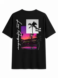 Premium Cotton Unisex Black White Palm Tree Letter Print T-Shirt, Summer Casual Regular Fit Streetwear Short Sleeve Tee deo merch good graphic riddler funny men
