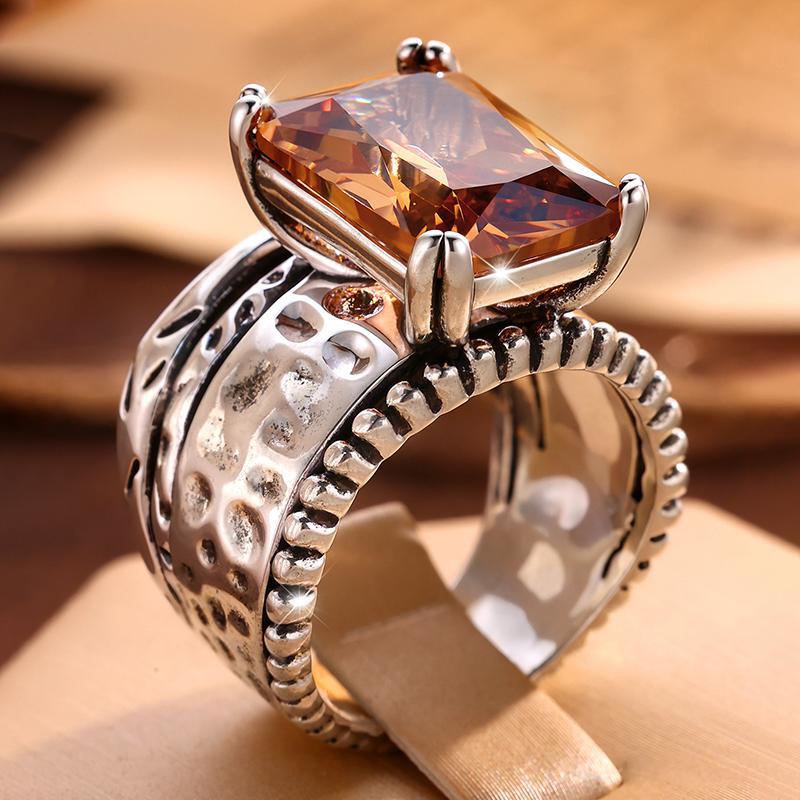 Women's Vintage Geometric Copper Statement Rings - Champagne Cut Beautiful Costume Jewelry, Boho-Chic Elegant Antique-Vibe Accessory for Party Wear, Beautiful Rings