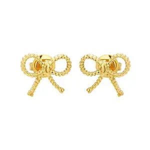 Stately Steel Stainless Steel Bow Stud Earrings