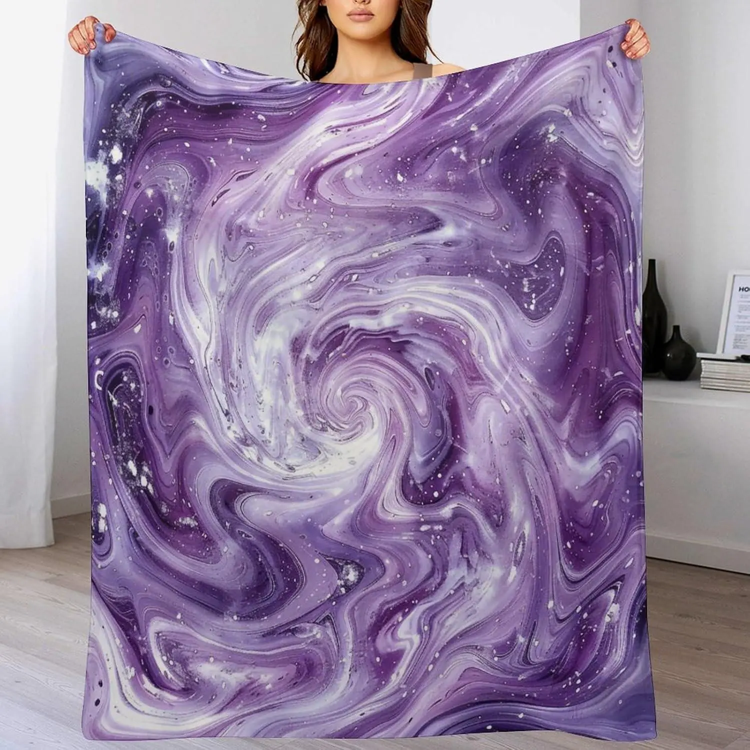 Abstract Wavy Swirl Shape Throw Blanket, Soft Cozy Warm Flannel Fantasy Purple Ripple Blanket for Couch Sofa Bed, 40"x50"