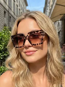 Unisex Fashion Leopard Pattern Square Frame Glasses, Boho Style Decorative Eyewear for Daily Travel & Casual Wear