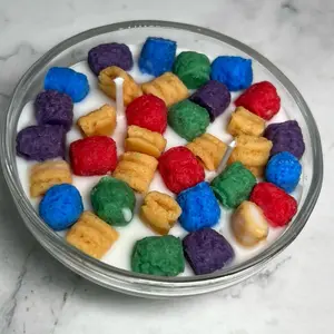 Mini Berry Crunch cereal bowl candle, 2 wicks, 25hrs burn time