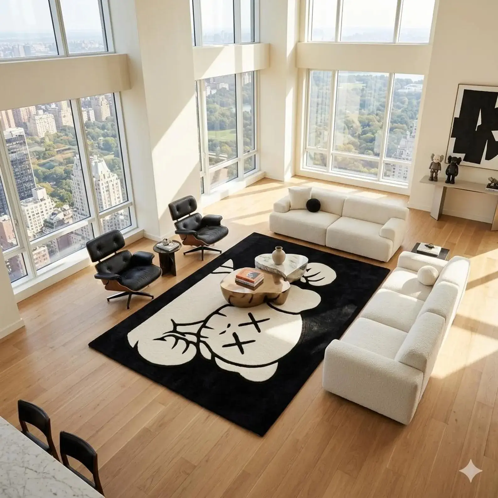 Black Plush Streetwear Skull Area Rug - Hypebeast Carpet for Bedroom, Gaming Room