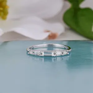 5 Stone Baguette Moissanite Stacking Wedding Bands
