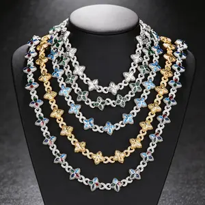 Chunky Clover Bracelet Necklace Set Moissanite Four Leaf Clover Trendy Aesthetic Affordable Jewelry Unisex Charm Gift for Women Men