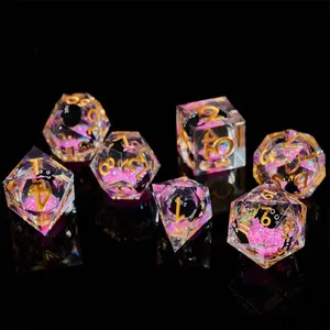7 Piece Resin Dice Set with Cat Lava Effect, Compatible with D&d, Coc, Mtg, Perfect for Role-Playing Table Games